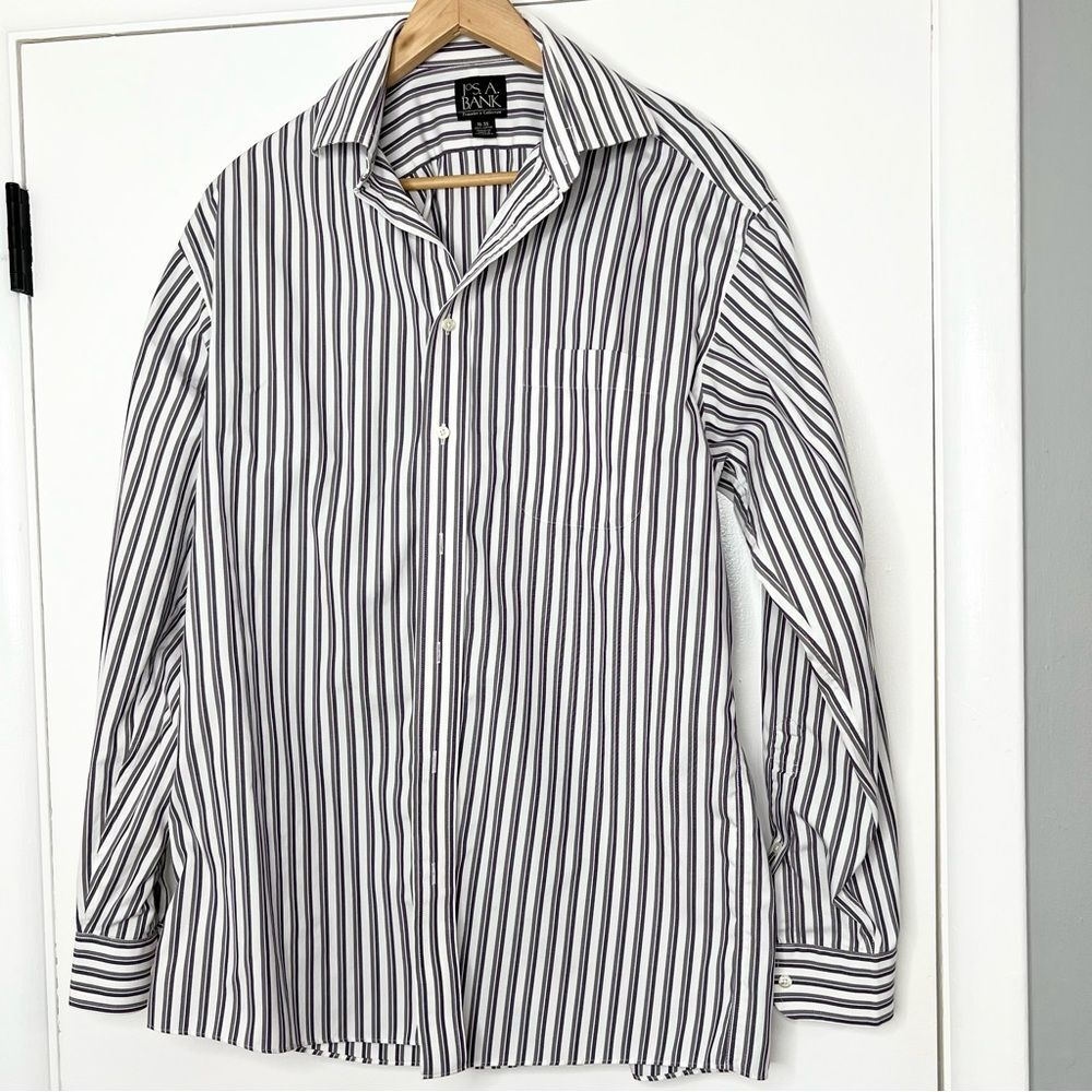 Jos. A. Bank Purple Grey Stripe Dress Shirt 15-35 Men’s Button Down Travelers